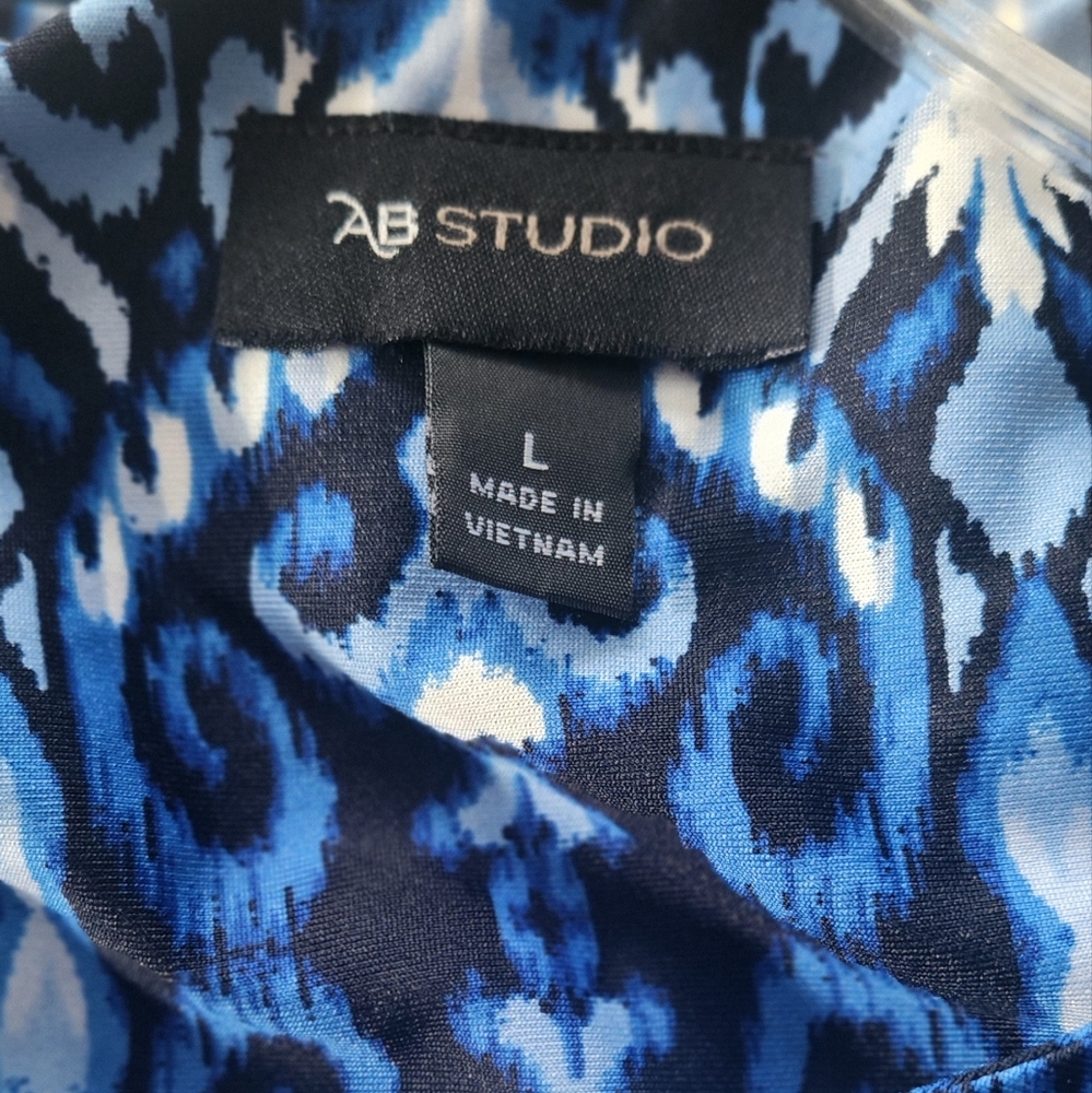 AB Studio Blue and White Patterned Midi Dress - Picture 3 of 4